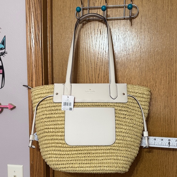 Kate Spade Tan and White Straw Tote